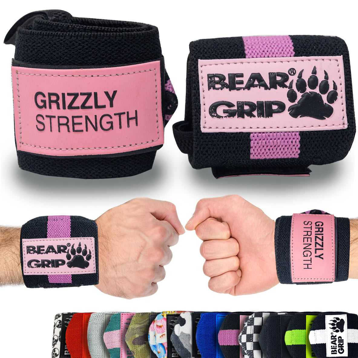 BEAR GRIP - Premium Heavy Duty 24" Weight Lifting Wrist Wraps, Bodybuilding, Crossfit, Powerlifting, StrongMan