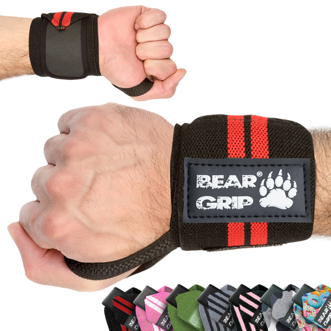 BEAR GRIP - Premium weight lifting wrist support wraps, (Sold in pairs)