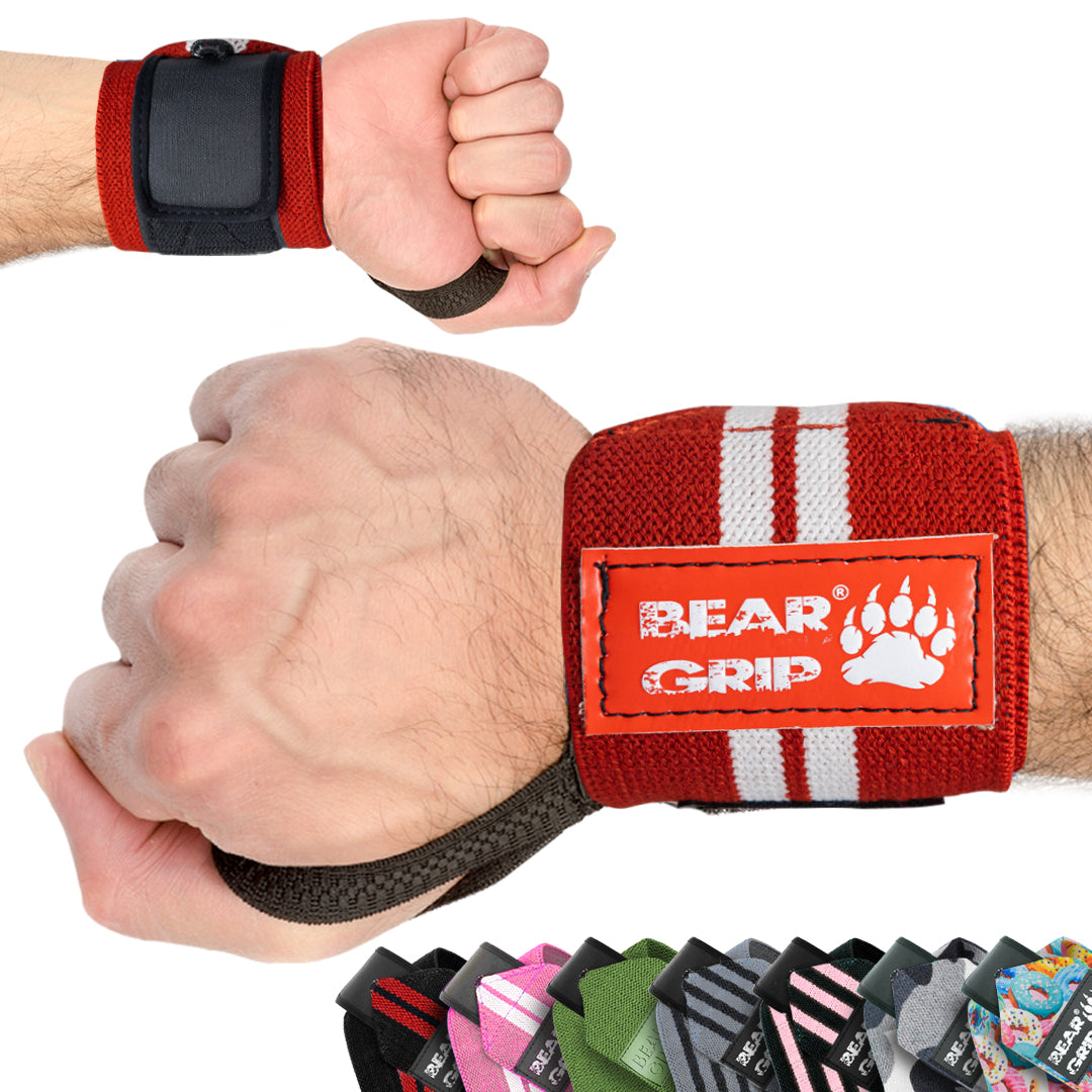 BEAR GRIP - Premium weight lifting wrist support wraps, (Sold in pairs)