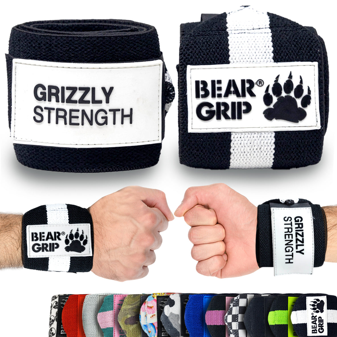 BEAR GRIP - Premium Heavy Duty 24" Weight Lifting Wrist Wraps, Bodybuilding, Crossfit, Powerlifting, StrongMan