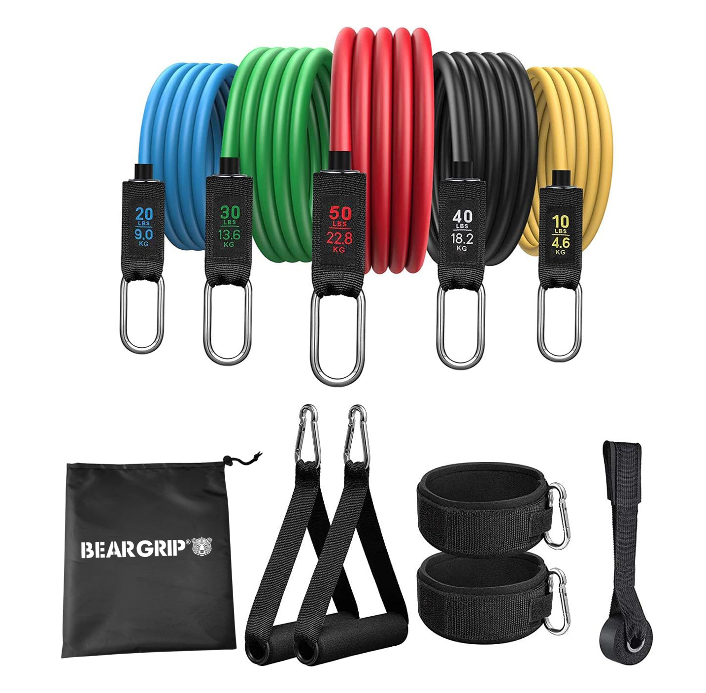 BearGrip Resistance Bands (Set of 11) Complete Workout Kit for