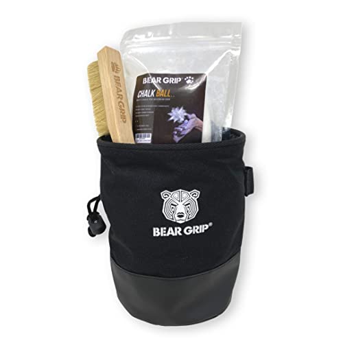 BEAR GRIP Premium Chalk Bag Bundle Pack for Rock Climbing with Waist Belt Chalk Ball and Brush.