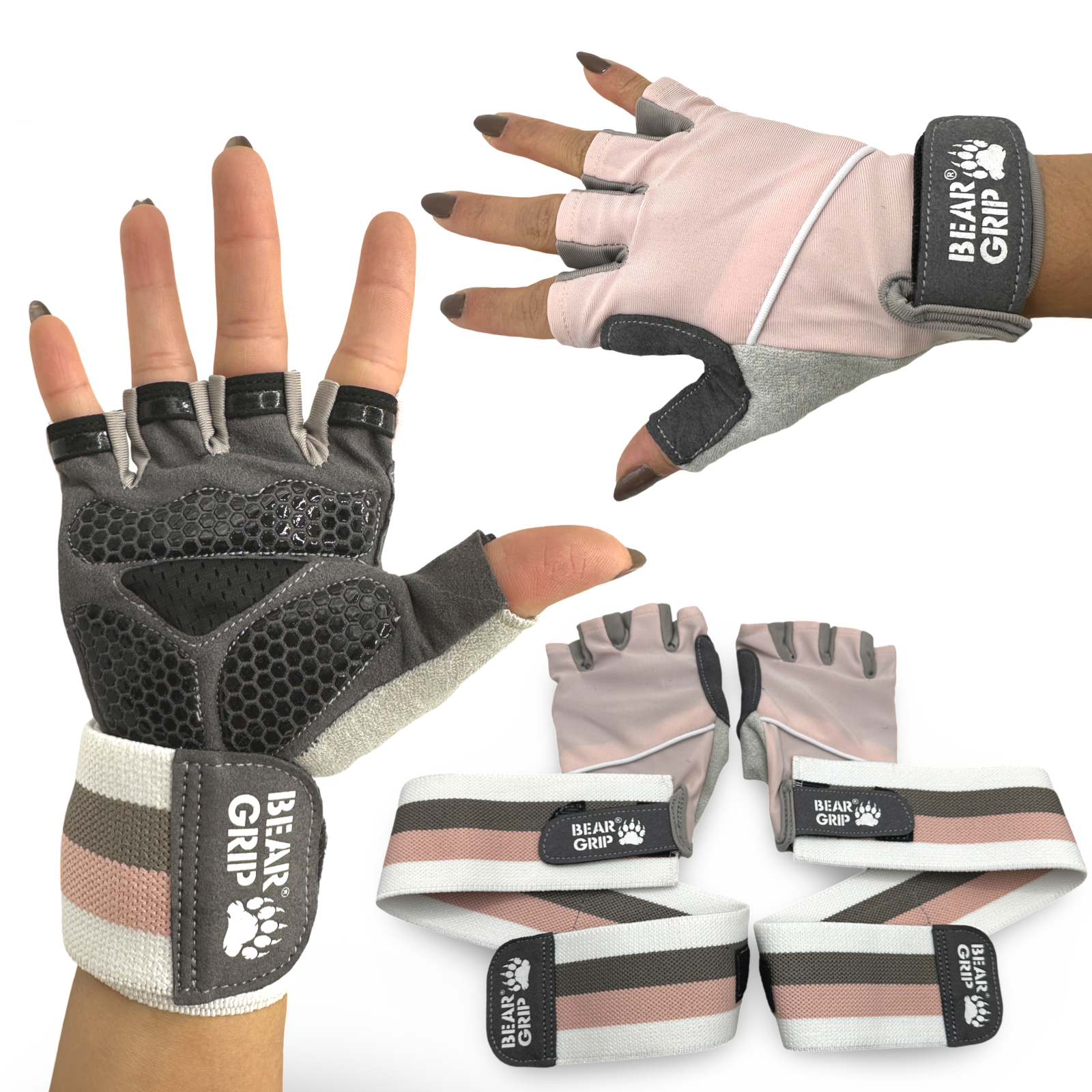 BEAR GRIP Weightlifting Gloves - Detachable Wrist Wraps