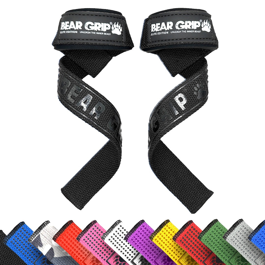 BEAR GRIP® Premium Straps - Premium Neoprene padded Heavy Duty double stitched weight lifting gym straps, Cotton & Nylon Blend, Extra long length