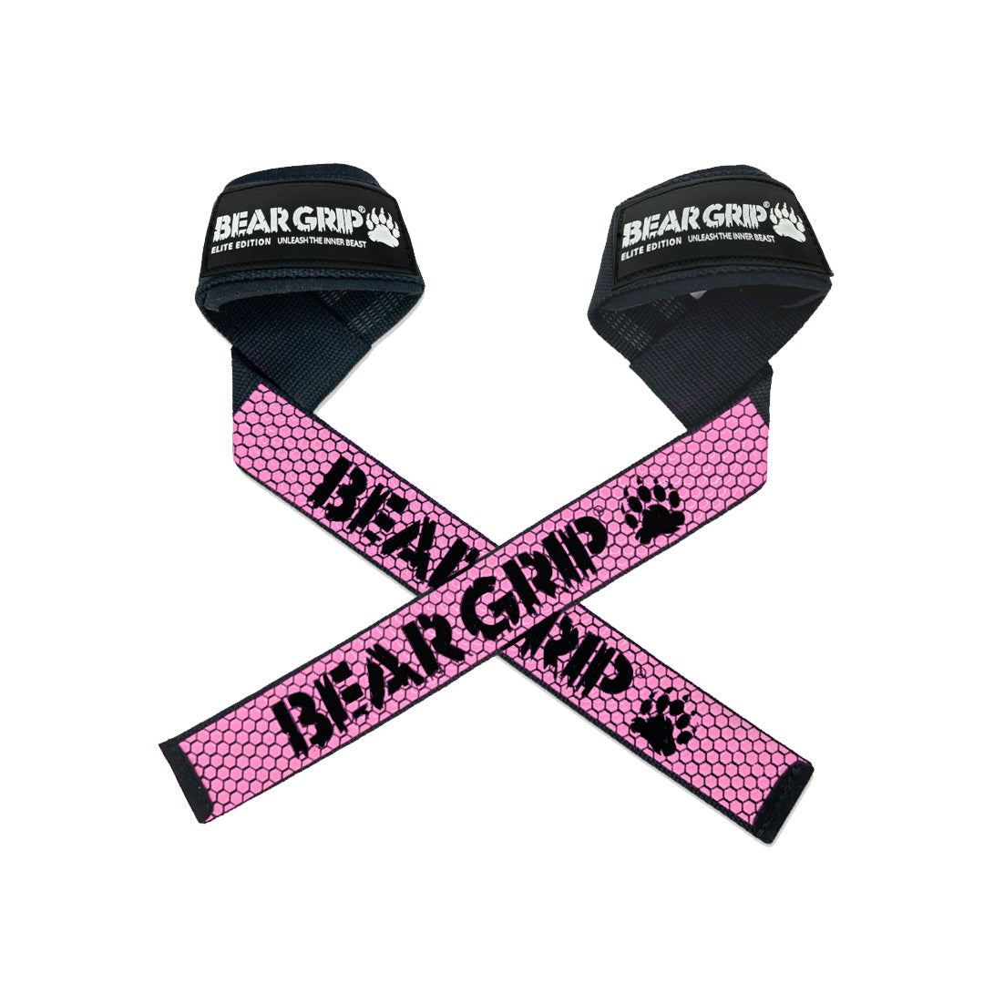 BEAR GRIP Straps - Premium Neoprene padded Heavy Duty double stitched weight lifting gym straps, Gel grip, 100% cotton, Extra long length