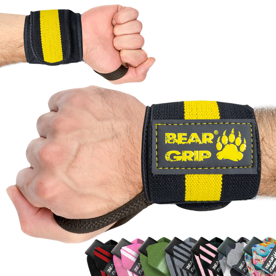 BEAR GRIP - Premium weight lifting wrist support wraps, (Sold in pairs)