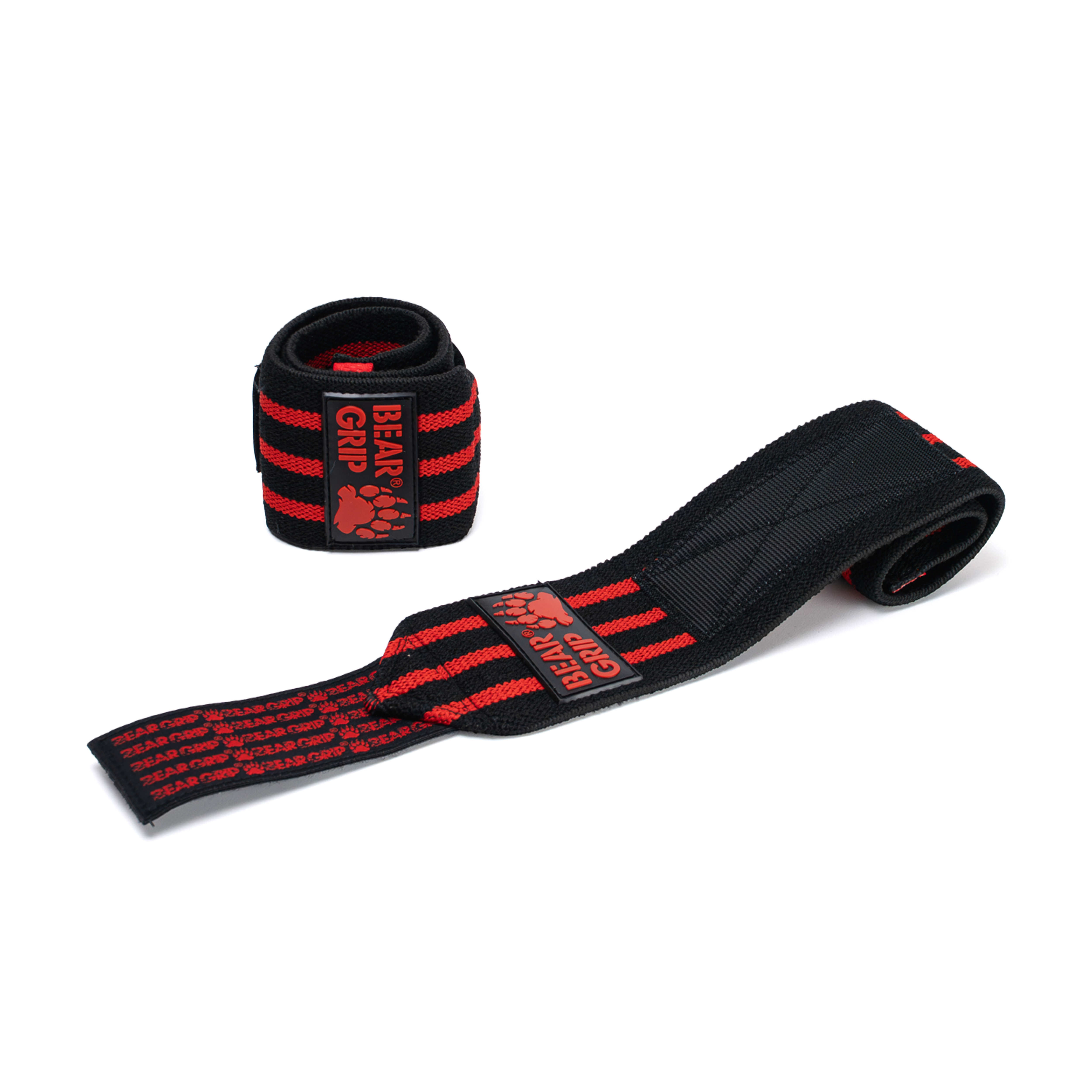 BEAR GRIP Black/Red SE Tessellation wrist wraps, one upright and one laid flat, with textured straps and logo patch on a white background.