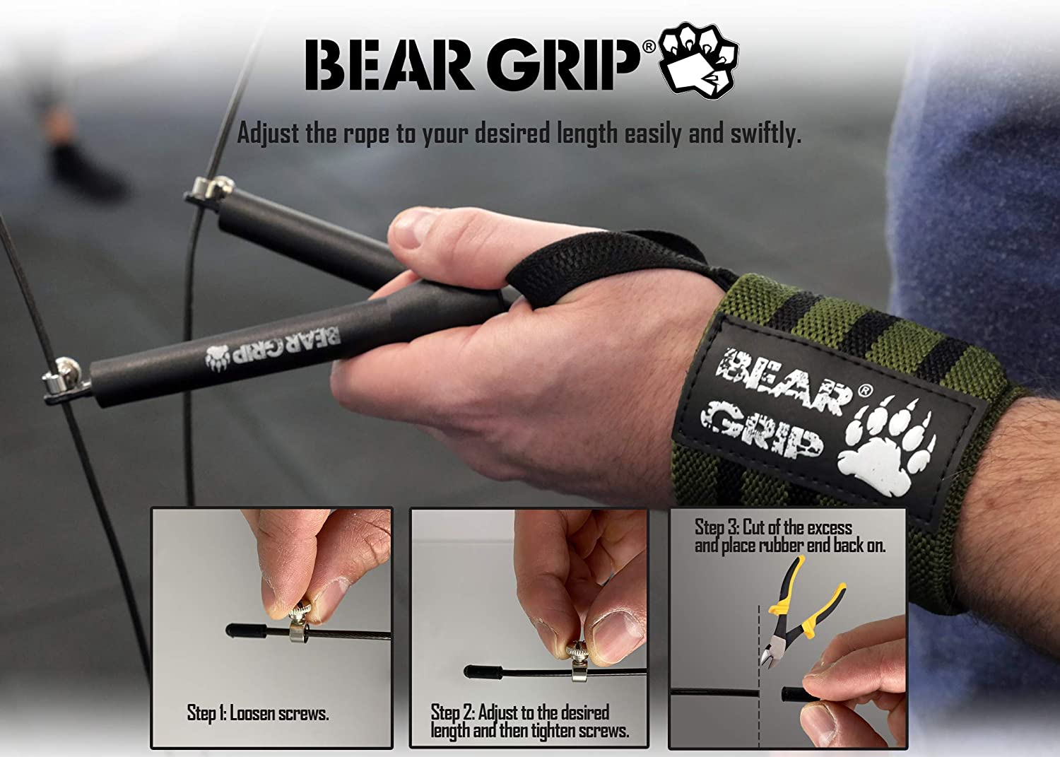 BEAR GRIP - ELITE SPEED SKIPPING ROPE FOR FITNESS CONDITIONING AND FAT LOSS