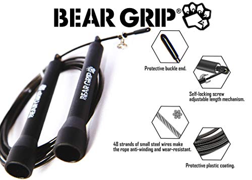 BEAR GRIP - Elite Speed Skipping Rope for Fitness Conditioning and Fat Loss. Self-Locking Aluminium Anti-Slip Handles. Crossfit, MMA, Boxing, High Intensity Training (HIIT) and Double Unders