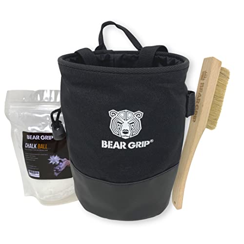 BEAR GRIP Premium Chalk Bag Bundle Pack for Rock Climbing with Waist Belt Chalk Ball and Brush.