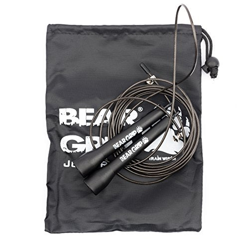 BEAR GRIP - Elite Speed Skipping Rope for Fitness Conditioning and Fat Loss. Self-Locking Aluminium Anti-Slip Handles. Crossfit, MMA, Boxing, High Intensity Training (HIIT) and Double Unders