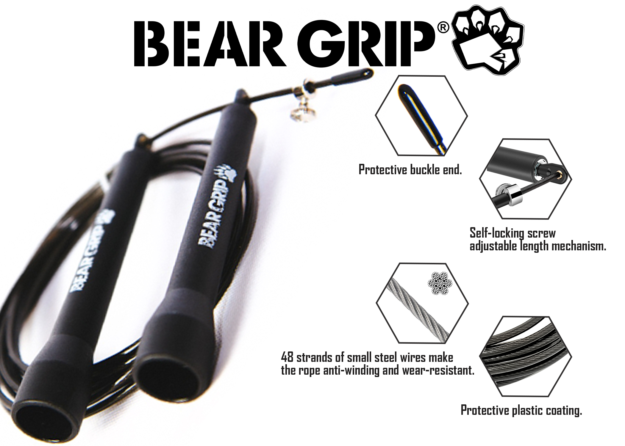 BEAR GRIP - ELITE SPEED SKIPPING ROPE FOR FITNESS CONDITIONING AND FAT LOSS