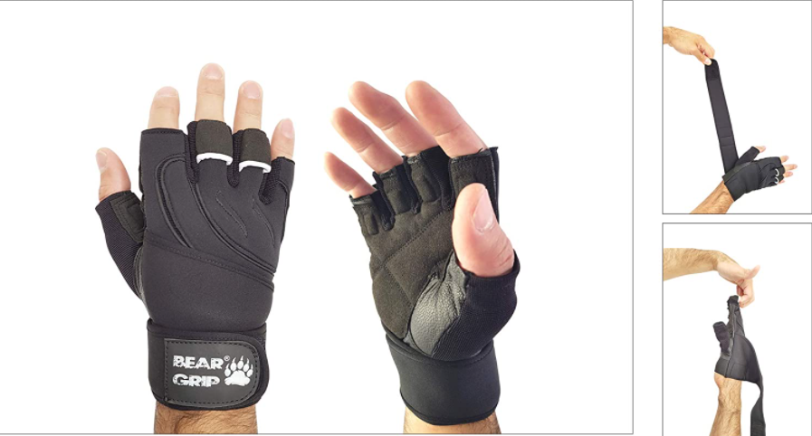 BEAR GRIP - Weight Lifting Gloves With Wrist Support Wraps